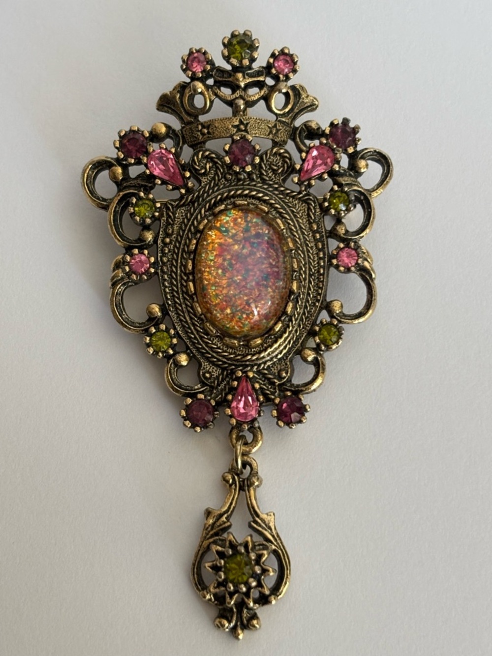 Signed Sara Coventry  Rhinestone Brooch Pendant Vintage Style Ornat